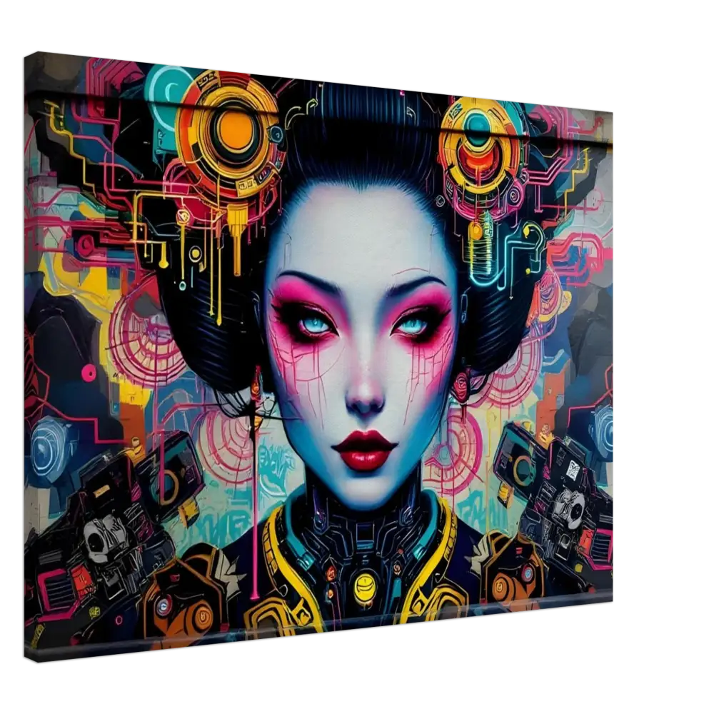 Cyberpunk geisha digital art on Canvas – Mech Shrine Geisha PixiOnyx Urban Circuit Icon