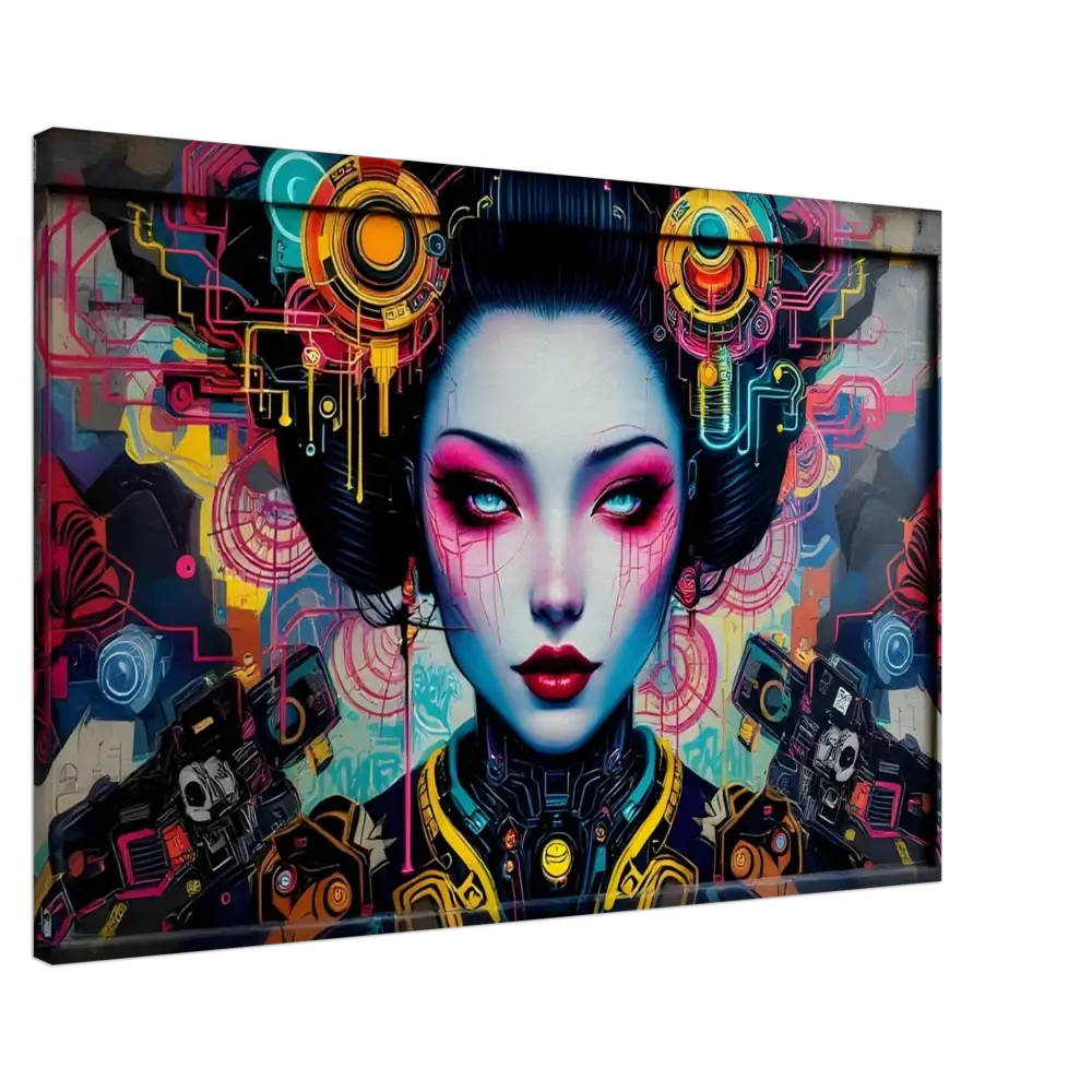 Cyberpunk Geisha artwork on Canvas Mech Shrine Geisha PixiOnyx Urban Circuit Icon