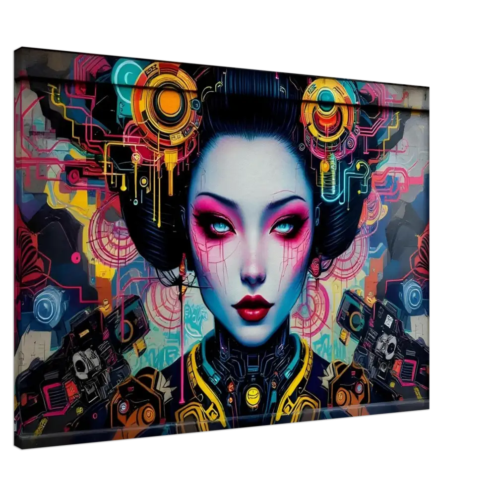 Cyberpunk Geisha artwork on Canvas Mech Shrine Geisha PixiOnyx Urban Circuit Icon
