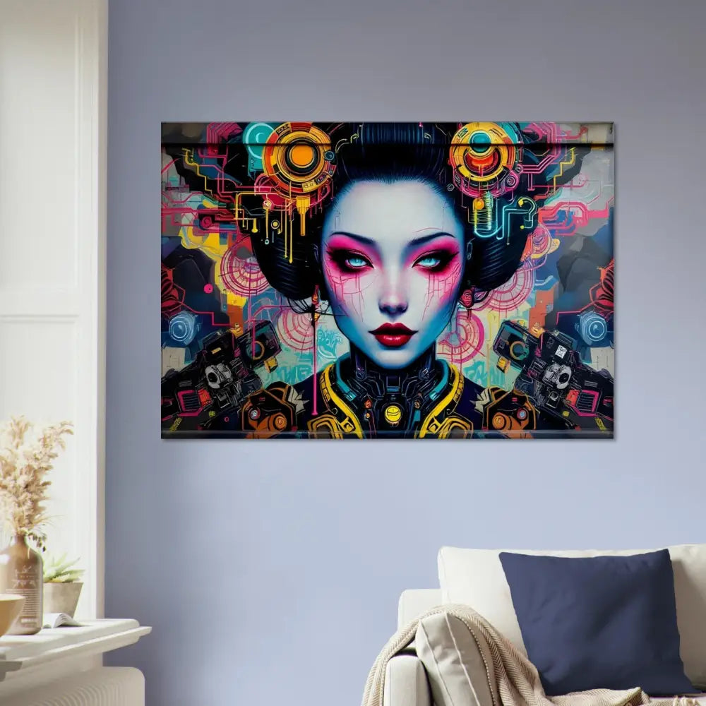 Cyberpunk Geisha Wall Art on Canvas titled Mech Shrine Geisha by PixiOnyx Urban Circuit Icon