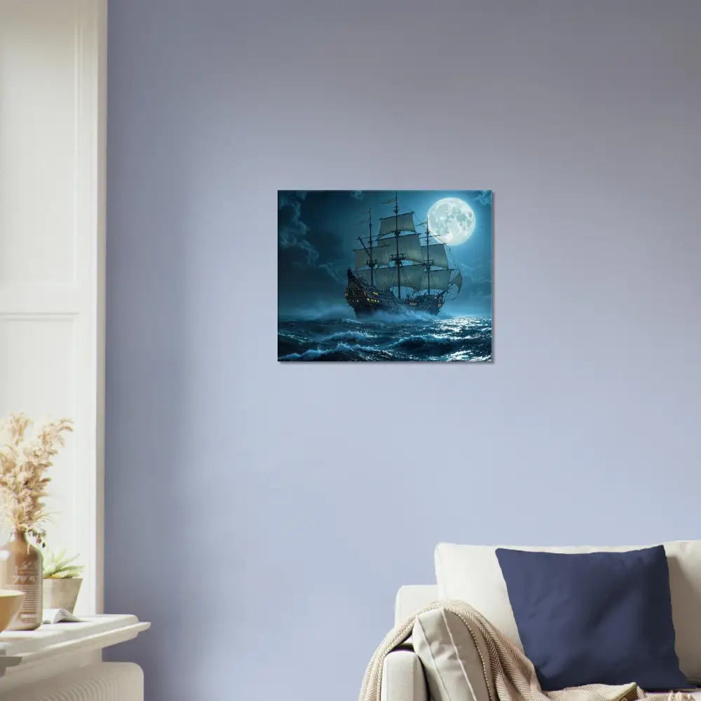 Framed ship painting from Canvas Moonlit Majesty PixiOnyx Cinematic Seascape collection
