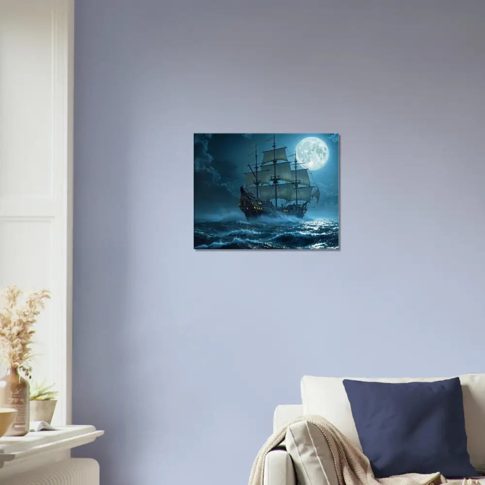 Framed ship painting from Canvas Moonlit Majesty PixiOnyx Cinematic Seascape