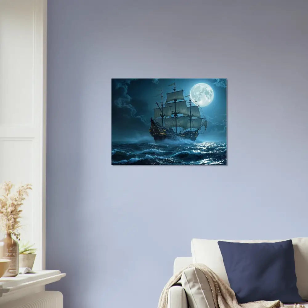 Moonlit sailing ship artwork on Canvas – Moonlit Majesty by PixiOnyx Cinematic Seascape