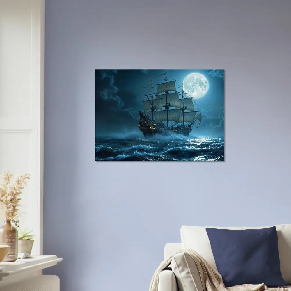 Framed ship painting from Canvas – Moonlit Majesty PixiOnyx Cinematic Seascape