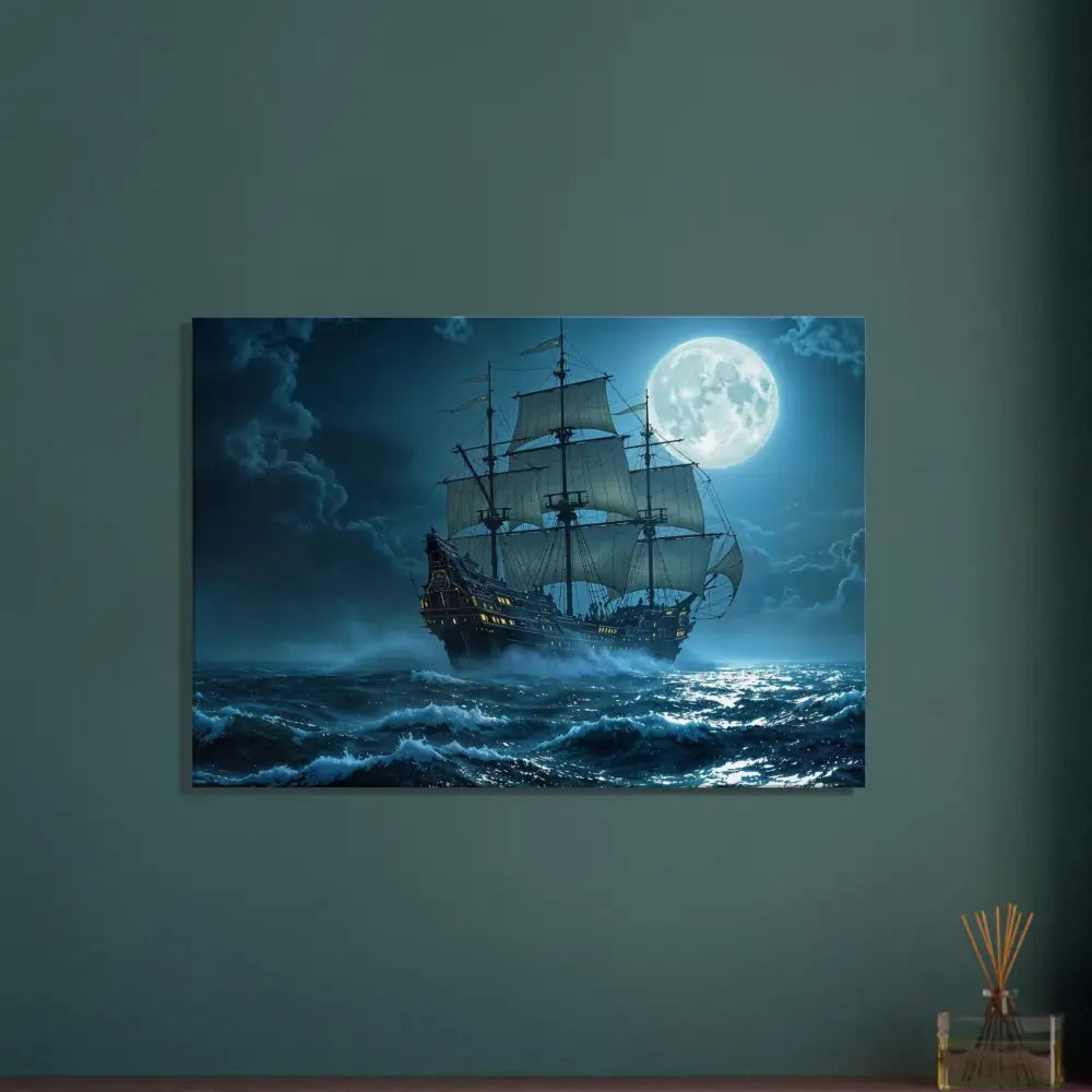 Framed ship painting from Canvas Moonlit Majesty PixiOnyx Cinematic Seascape
