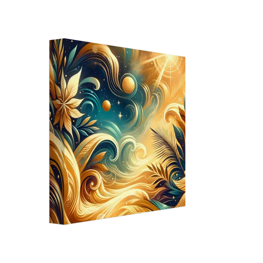 Ornate golden floral and celestial artwork on Canvas Nebula Bloom Cascade PixiOnyx Series