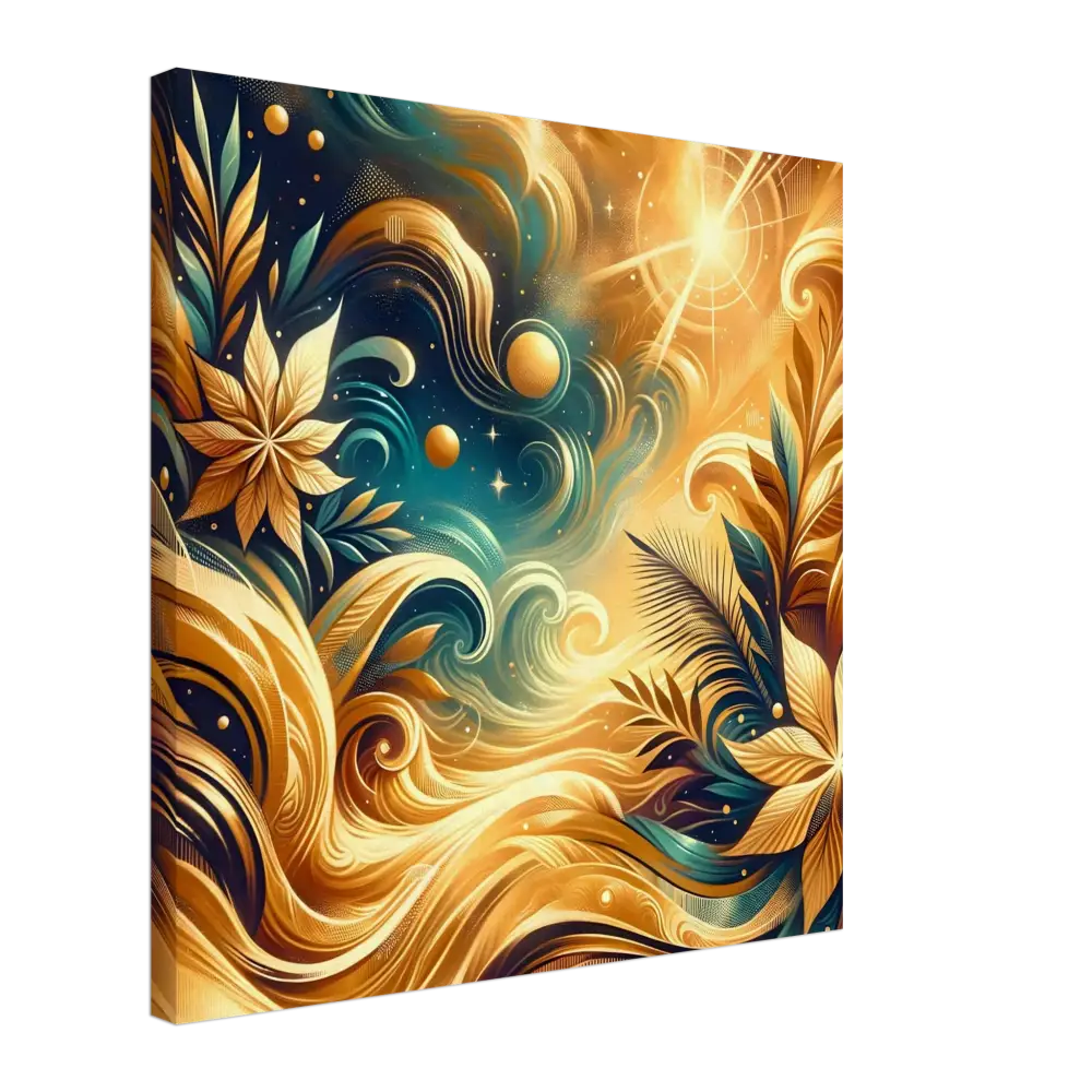 Abstract golden floral canvas art from PixiOnyx Nebula Bloom Cascade Cosmic Nature series