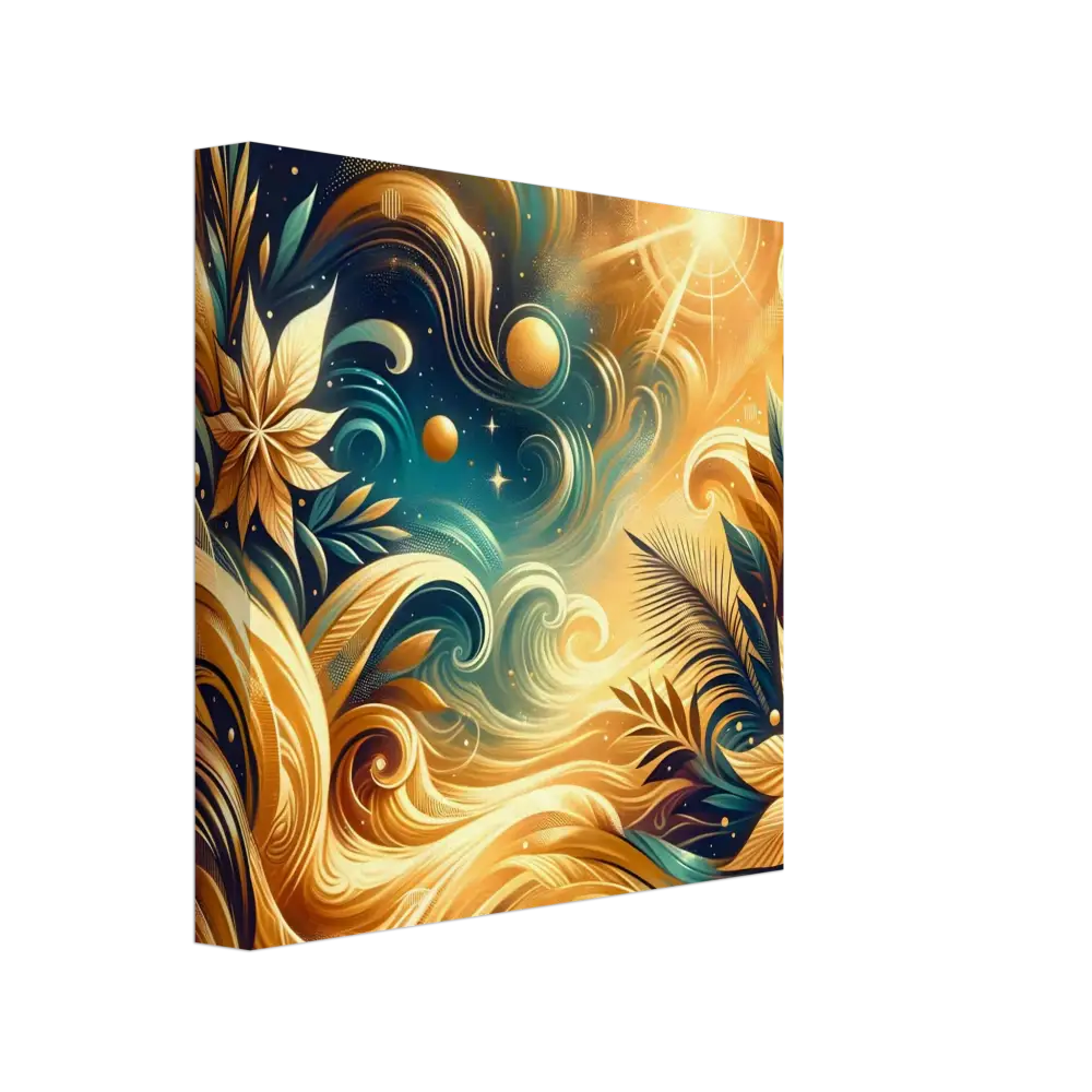 Whimsical golden floral and celestial artwork on Canvas Nebula Bloom Cascade by PixiOnyx
