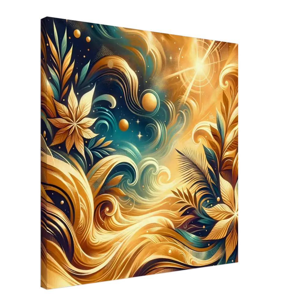 Abstract golden floral artwork on Canvas Nebula Bloom Cascade in PixiOnyx Cosmic Nature series
