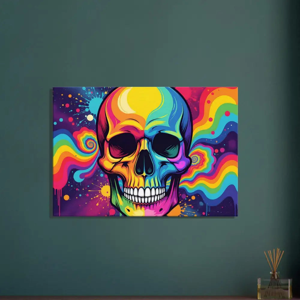 Colorful psychedelic skull artwork on Canvas Neon Psychedelic Skull PixiOnyx Urban Gallery