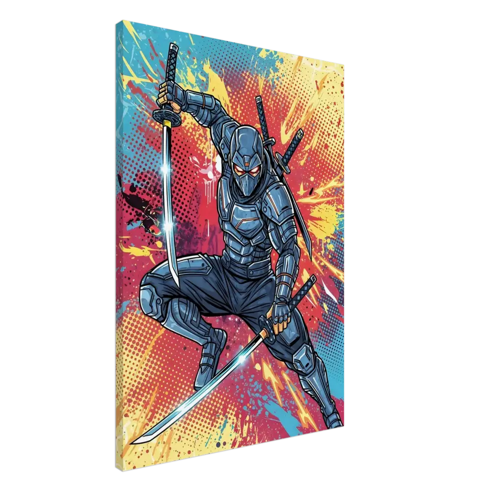 High-impact ninja print featuring ninja print slashes and PixiOnyx Pop Samurai art