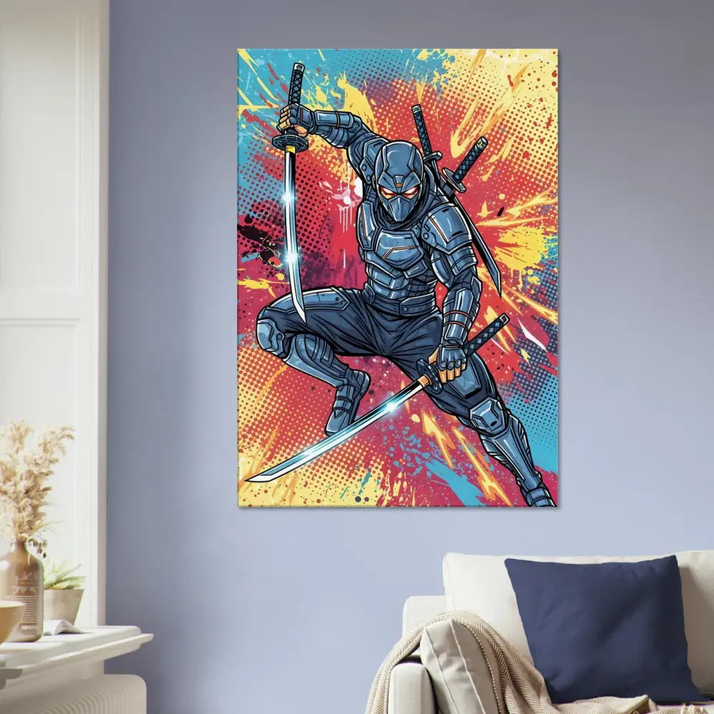 Vibrant high-impact ninja print on canvas featuring ninja print slashes from PixiOnyx Pop Samurai Series