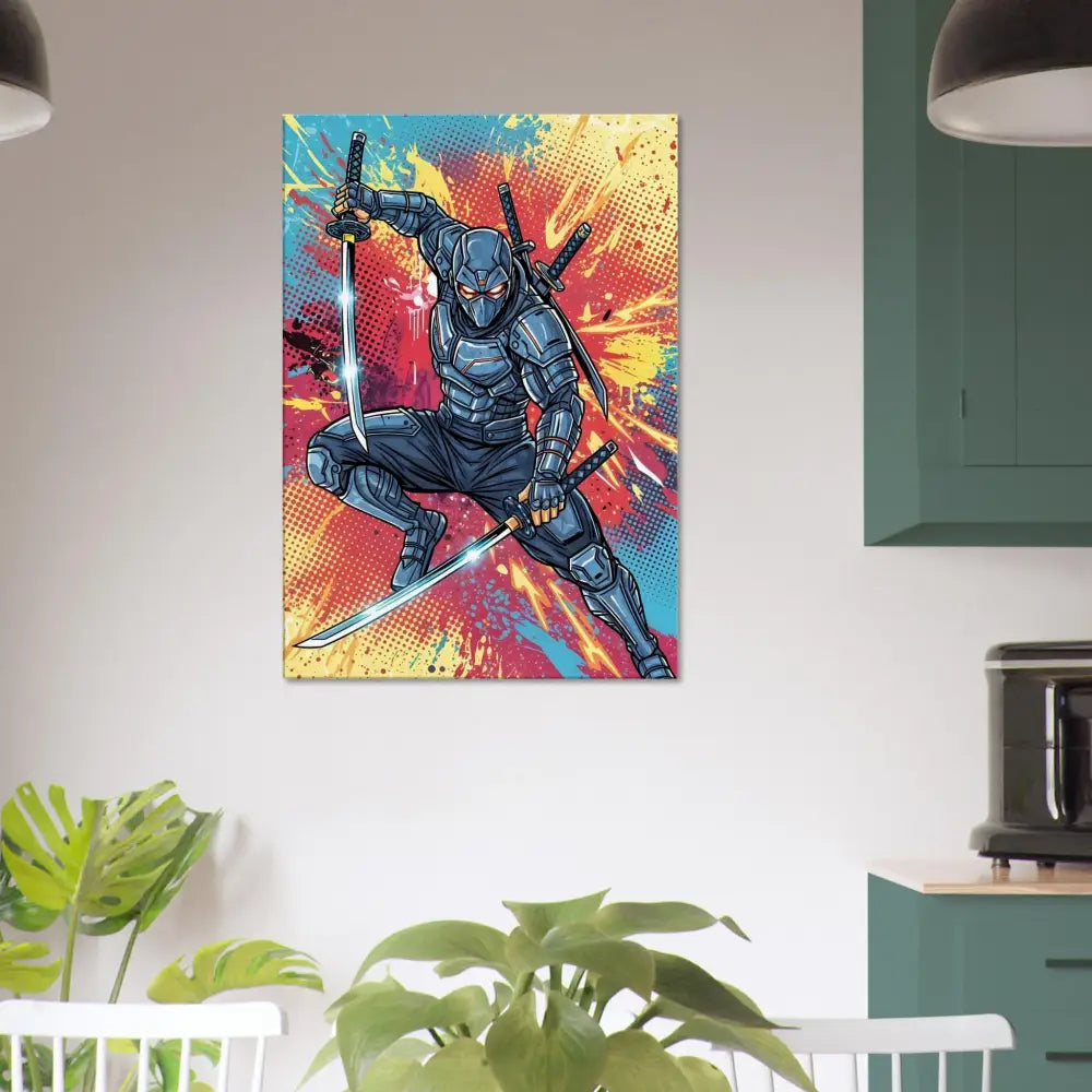 Colorful comic-style ninja warrior artwork on Canvas – Ninja Slice PixiOnyx Pop Samurai