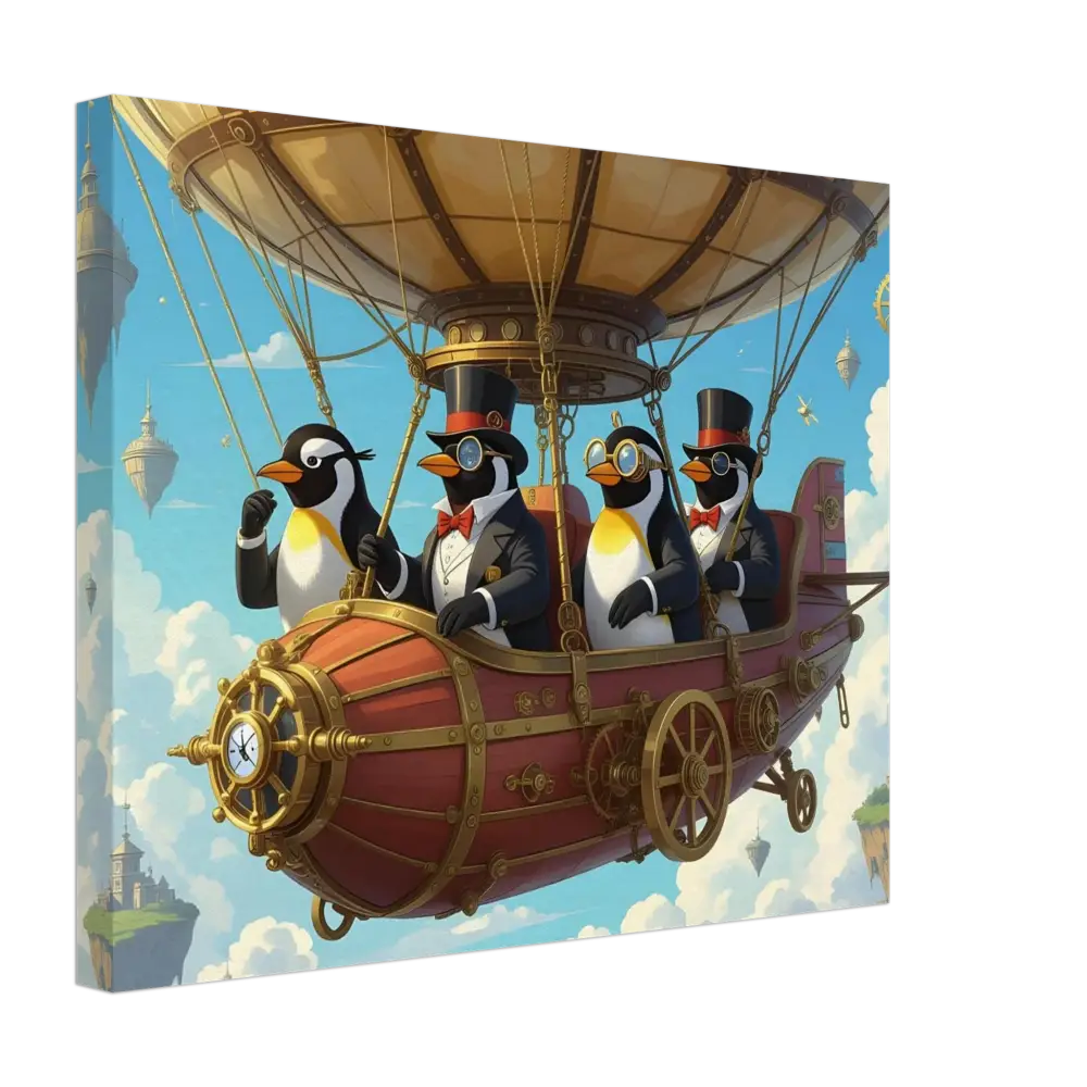 Steampunk penguin airship canvas artwork for Penguin Zeppelin Society by PixiOnyx