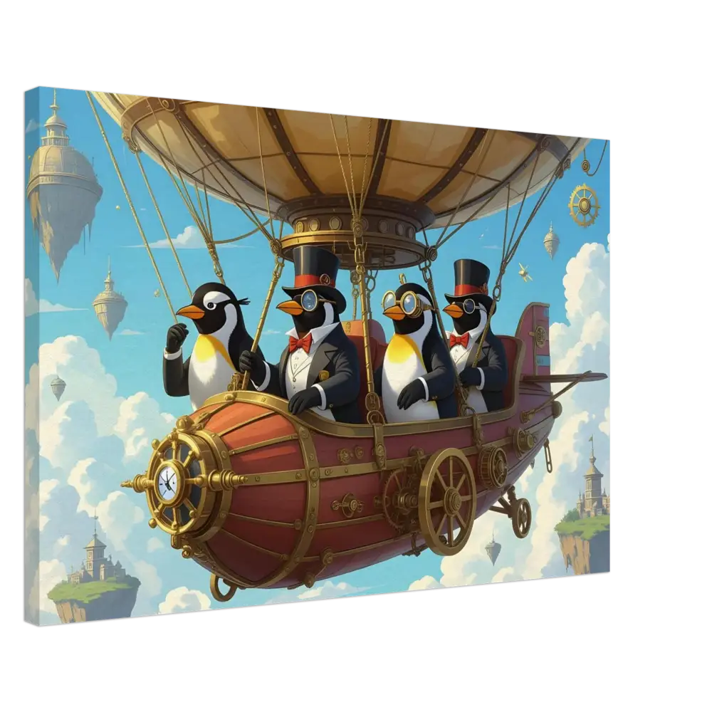 Steampunk penguin airship canvas art for PixiOnyx Whimsical Skybound Classic product