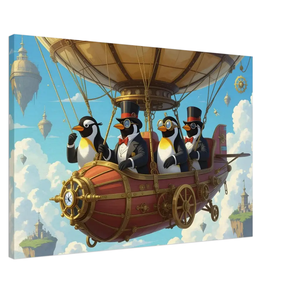 Steampunk penguin airship canvas artwork from PixiOnyx Penguin Zeppelin Society collection
