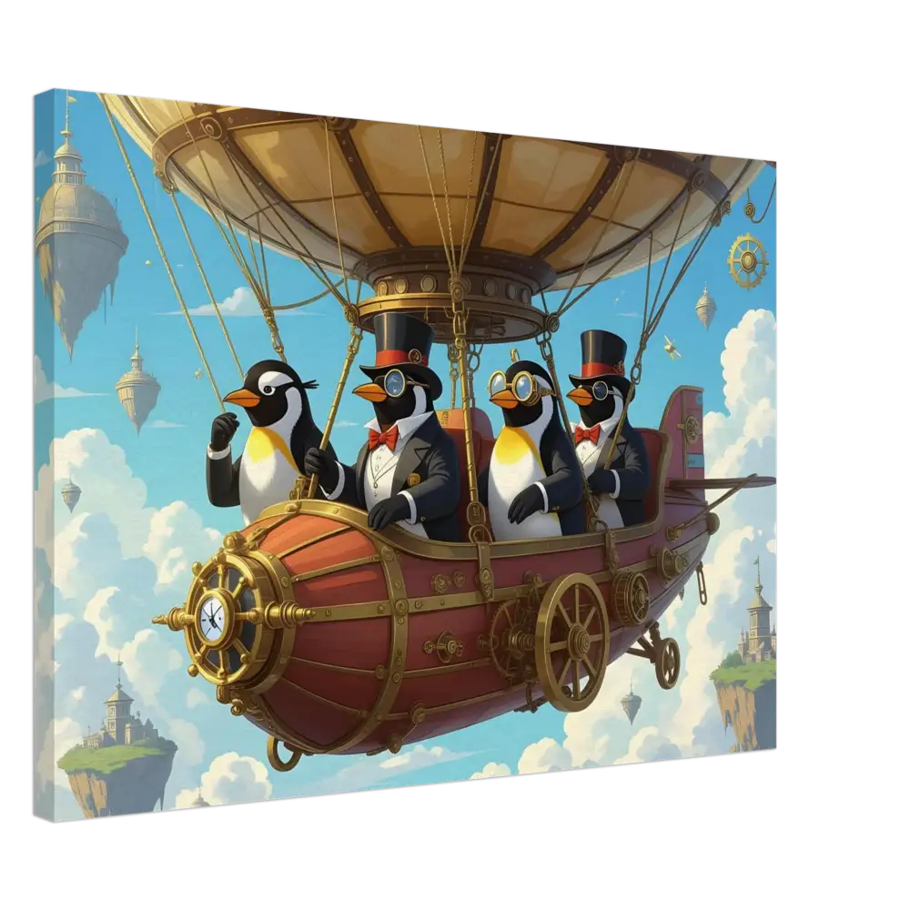 Steampunk Penguin Airship Artwork on Canvas from PixiOnyx Penguin Zeppelin Society