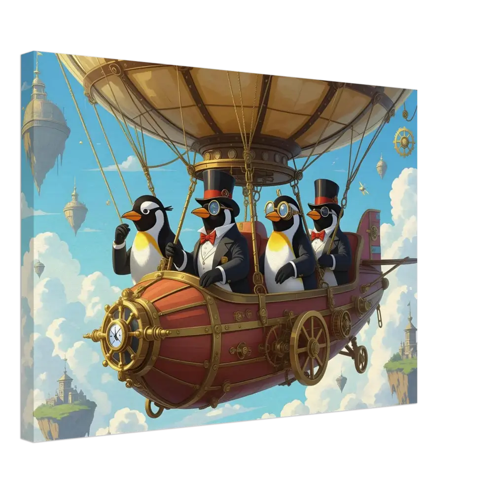 Steampunk penguin airship canvas art for Penguin Zeppelin Society by PixiOnyx