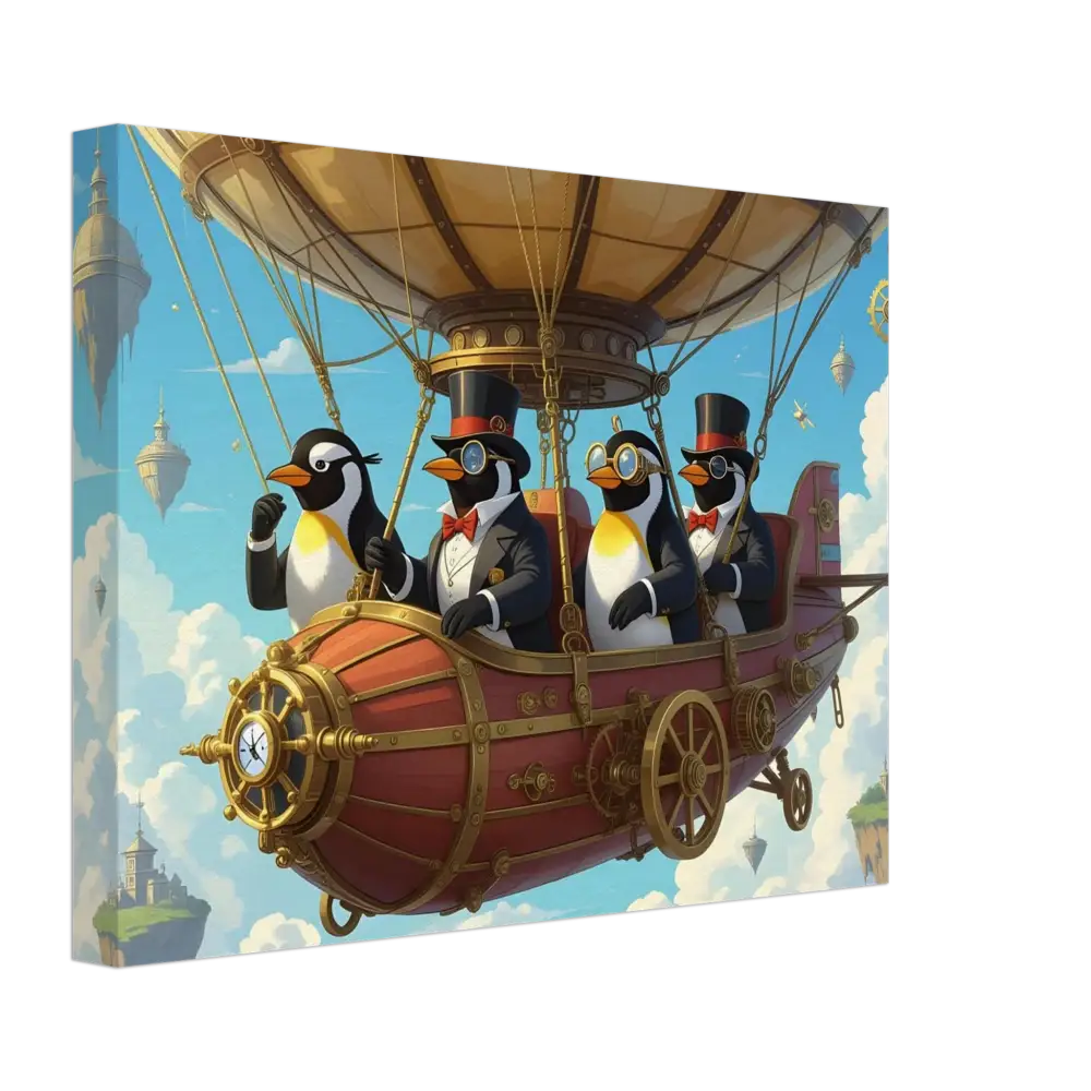 Steampunk penguin airship canvas for Penguin Zeppelin Society by PixiOnyx