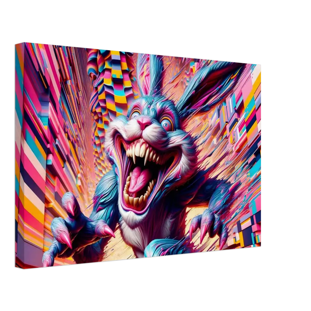Psychedelic monstrous rabbit canvas art from Pixel Panic Psycho Cottontail Quartet series