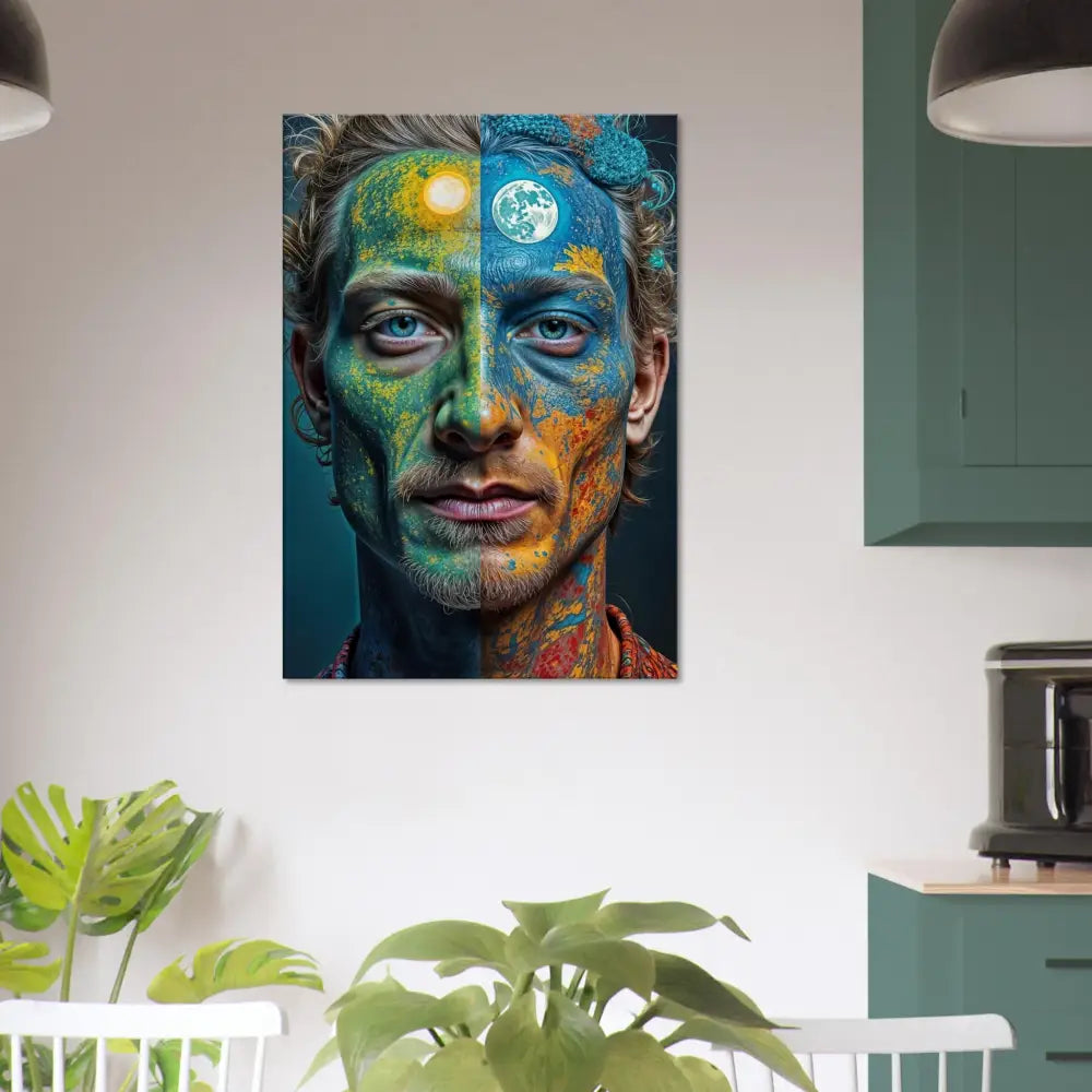Colorful portrait art on Psychedelic Duality Wall Canvas for vibrant home decor