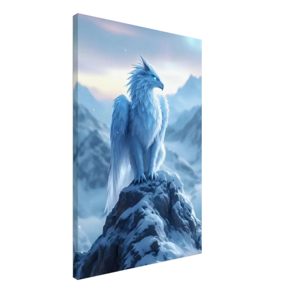 Fantasy griffin canvas print displayed in PixiOnyx Frostpeak Gryphon Canvas Product