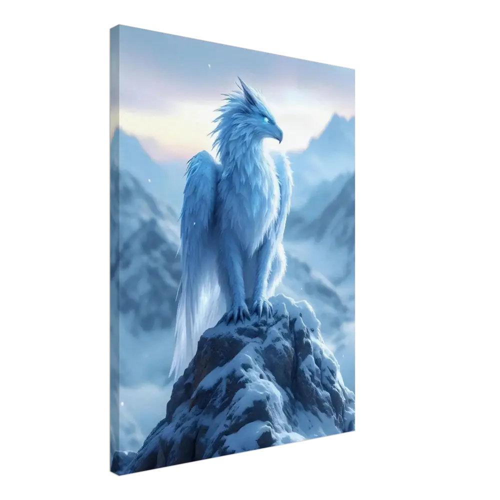 Canvas print of a white Griffin from Frostpeak Gryphon displayed on PixiOnyx Fantasy Canvas