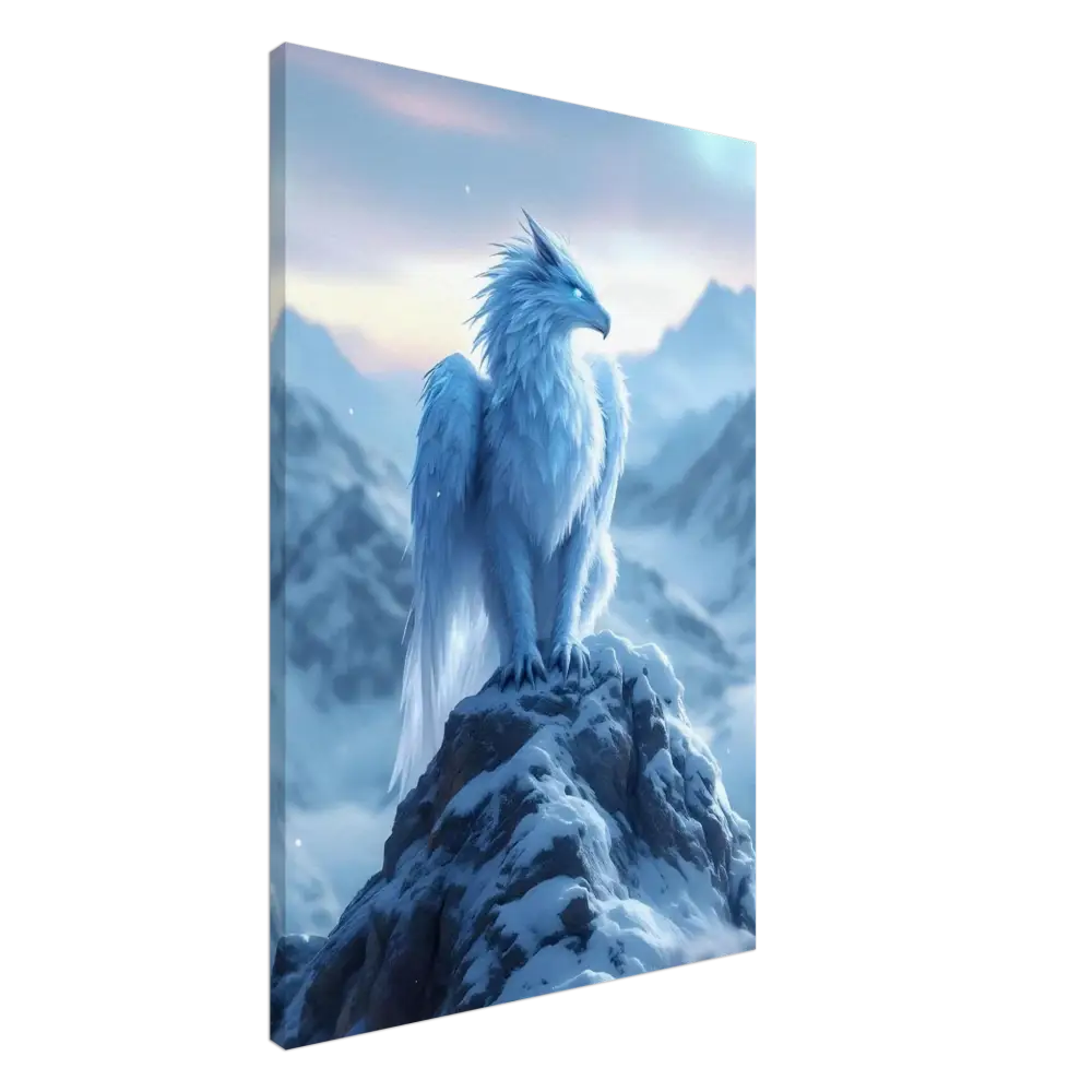 Winter griffin canvas print displayed in PixiOnyx Fantasy Canvas product