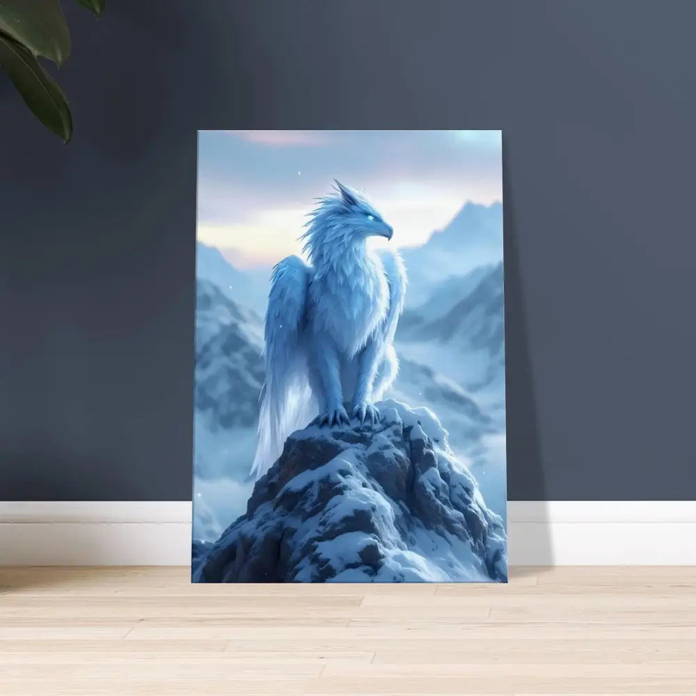 Fantasy art print of a white Griffin on Canvas Print Frostpeak Gryphon by PixiOnyx