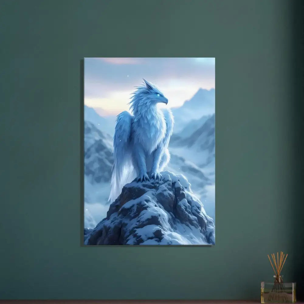 Fantasy dragon canvas art displayed in the Frostpeak Gryphon Canvas Print by PixiOnyx
