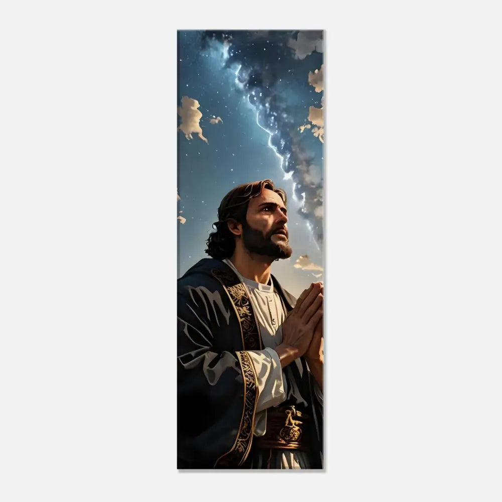Jesus praying under a stormy sky canvas print from PixiOnyx Prayer to the Cosmos