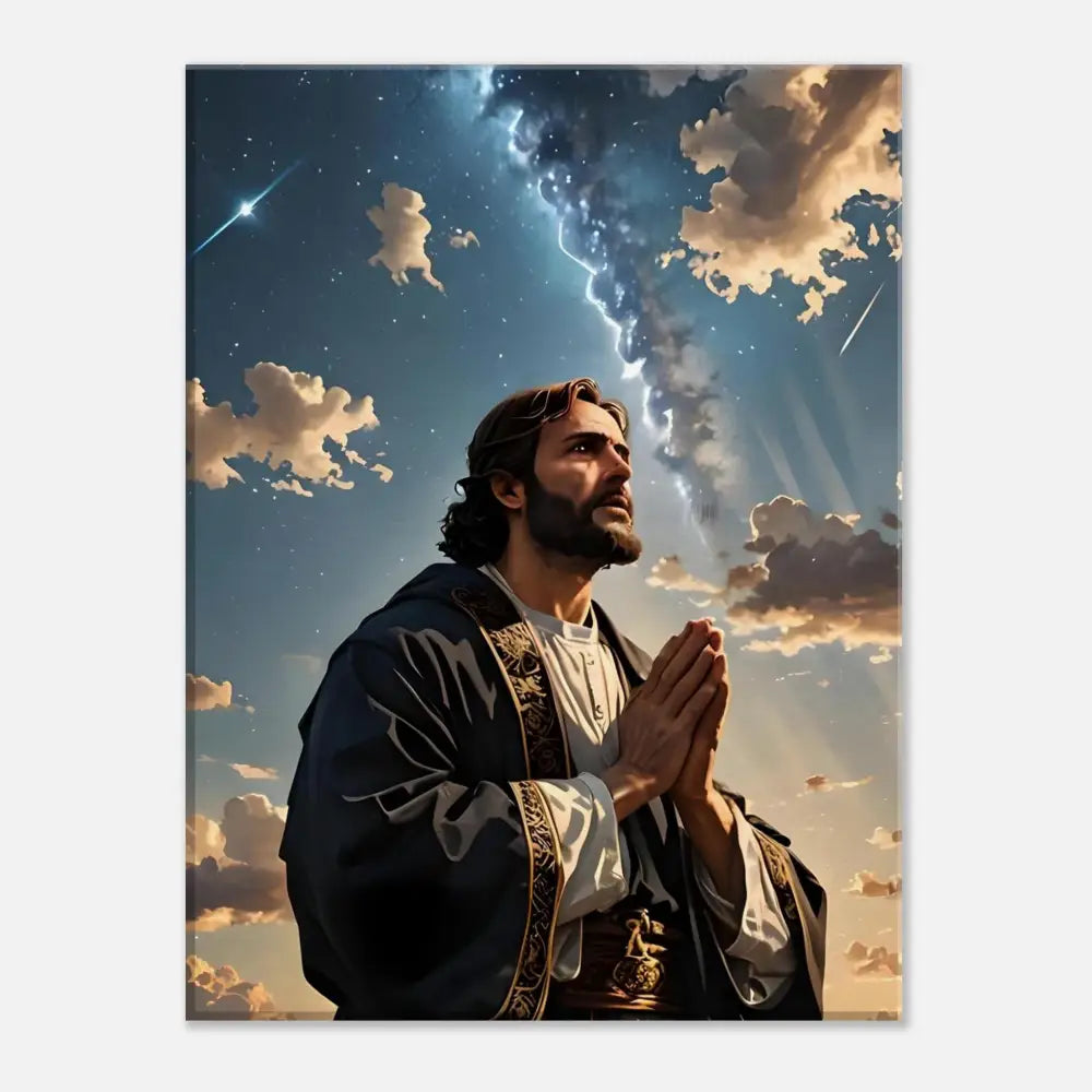 Jesus praying under a stormy sky on Canvas Print Prayer to the Cosmos PixiOnyx