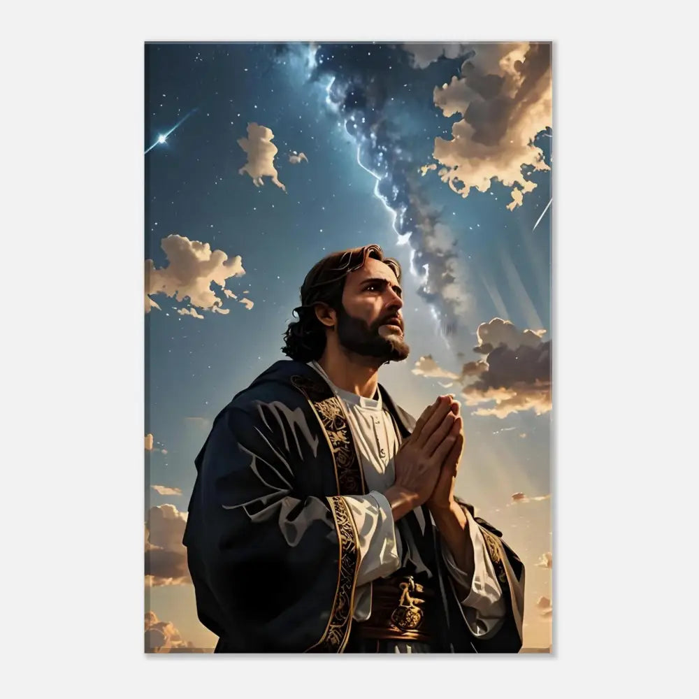 Jesus praying under a stormy sky canvas print for Prayer to the Cosmos PixiOnyx
