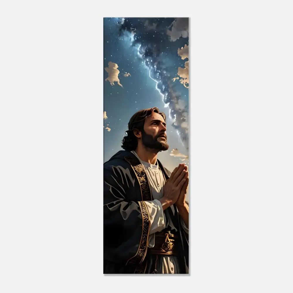 Religious figure praying under celestial light in Canvas Print Prayer to the Cosmos PixiOnyx