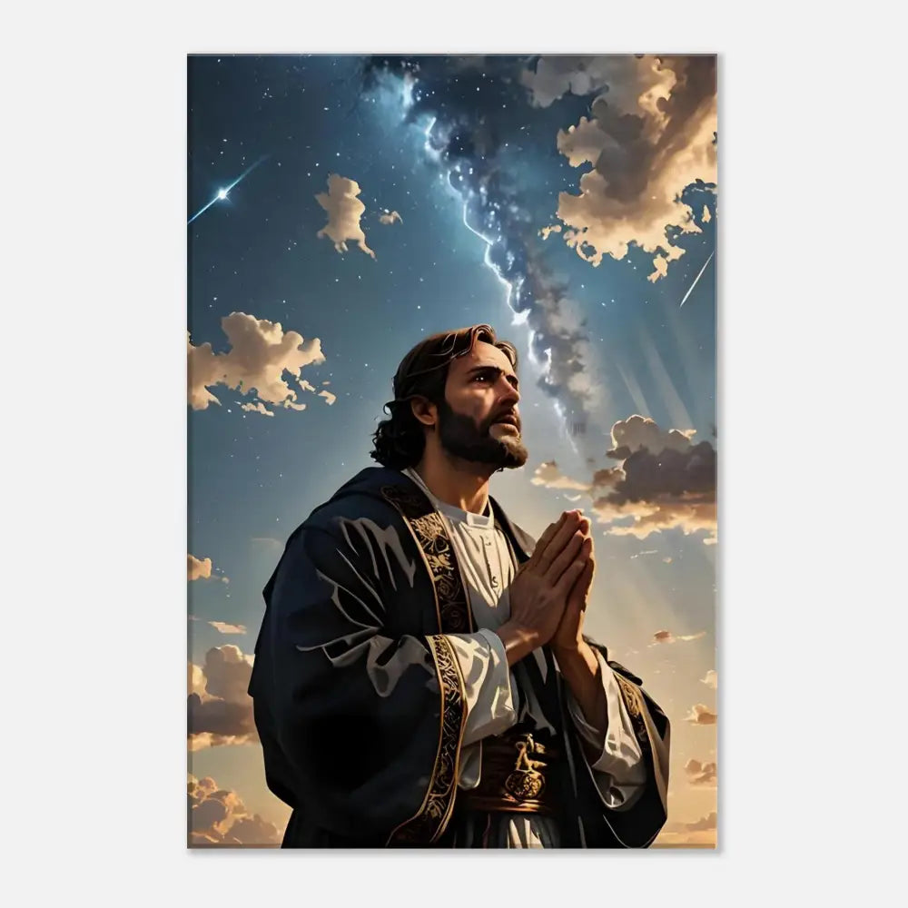 Jesus praying under a stormy sky canvas print for prayer and spiritual decor