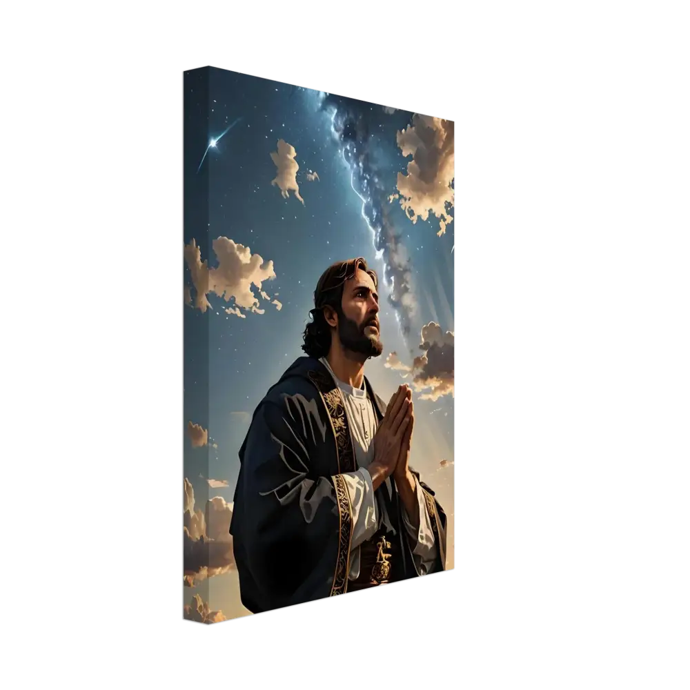 Canvas print of praying man under celestial sky for PixiOnyx Prayer to the Cosmos