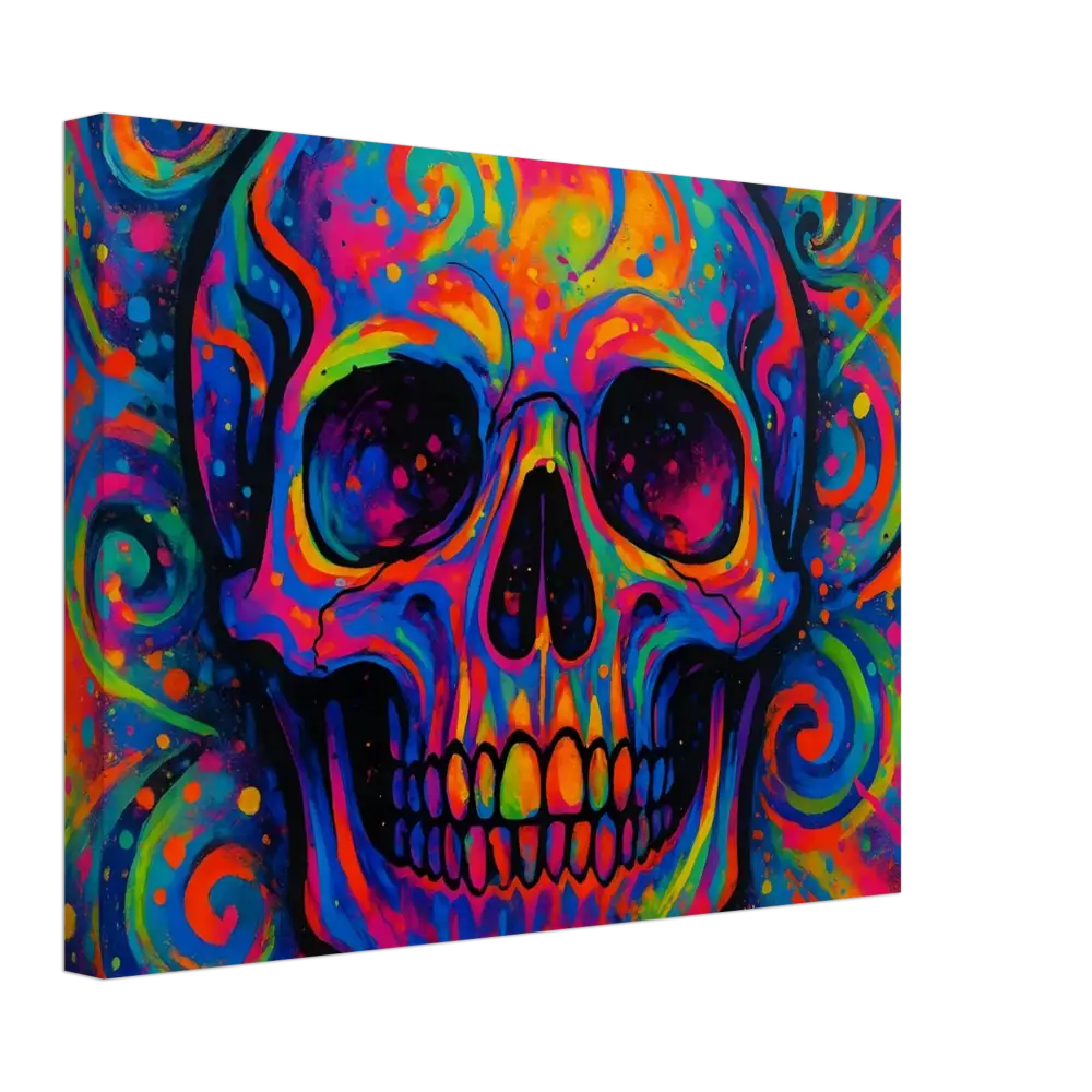 Colorful skull artwork displayed on Canvas Psychedelic Skull Eruption PixiOnyx Urban Canvas Dream