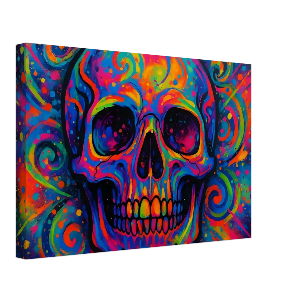 Colorful skull painting featured on Canvas Psychedelic Skull Eruption by PixiOnyx Urban Canvas Dream