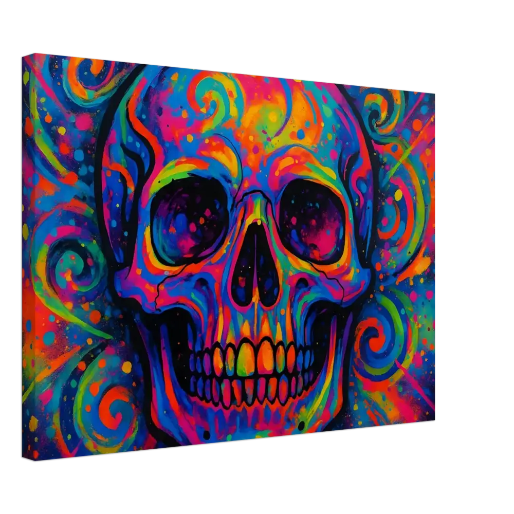 Colorful skull artwork displayed on Canvas Psychedelic Skull Eruption by PixiOnyx Urban Canvas Dream