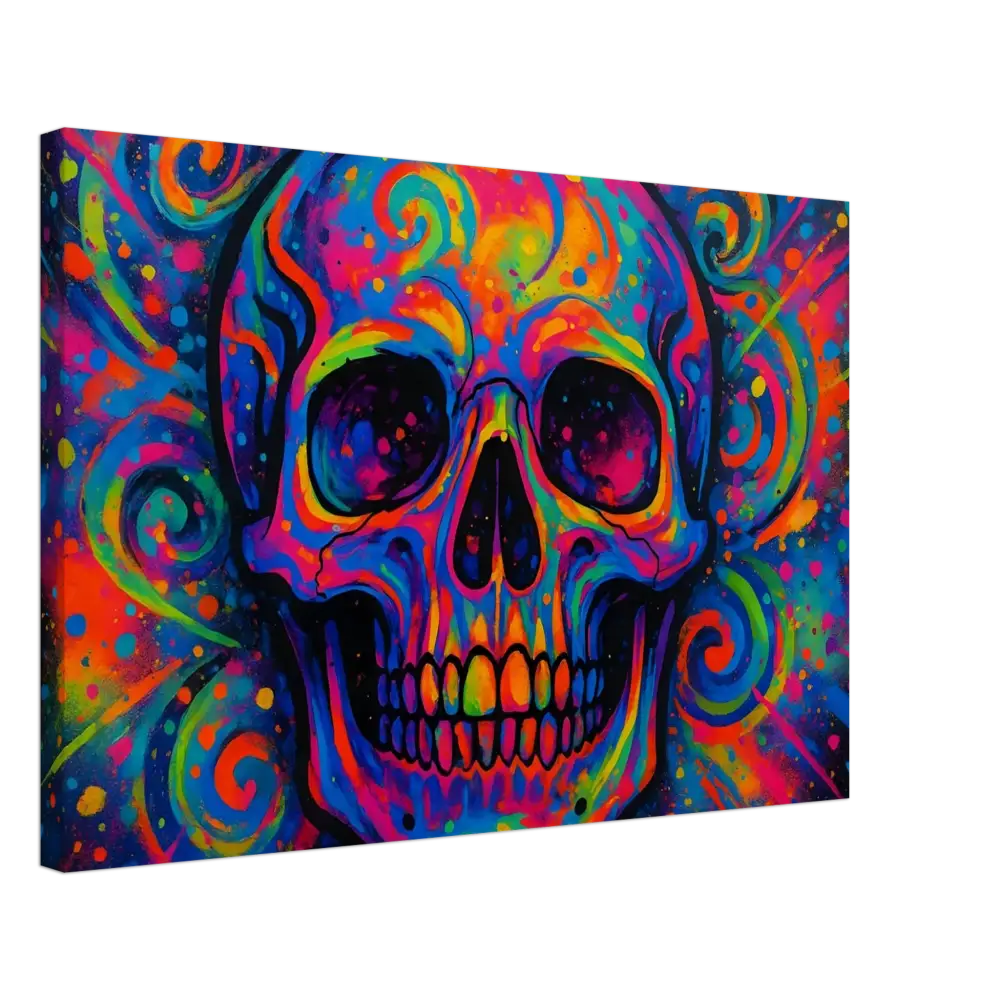 Colorful skull artwork showcased on Canvas Psychedelic Skull Eruption by PixiOnyx Urban Canvas Dream