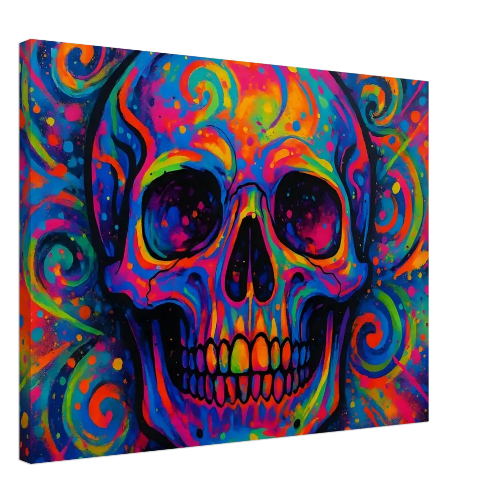 Vibrant psychedelic skull artwork on Canvas Psychedelic Skull Eruption by PixiOnyx Urban