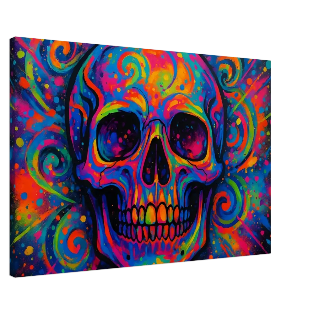 Colorful skull painting displayed on Canvas Psychedelic Skull Eruption by PixiOnyx Urban Canvas Dream