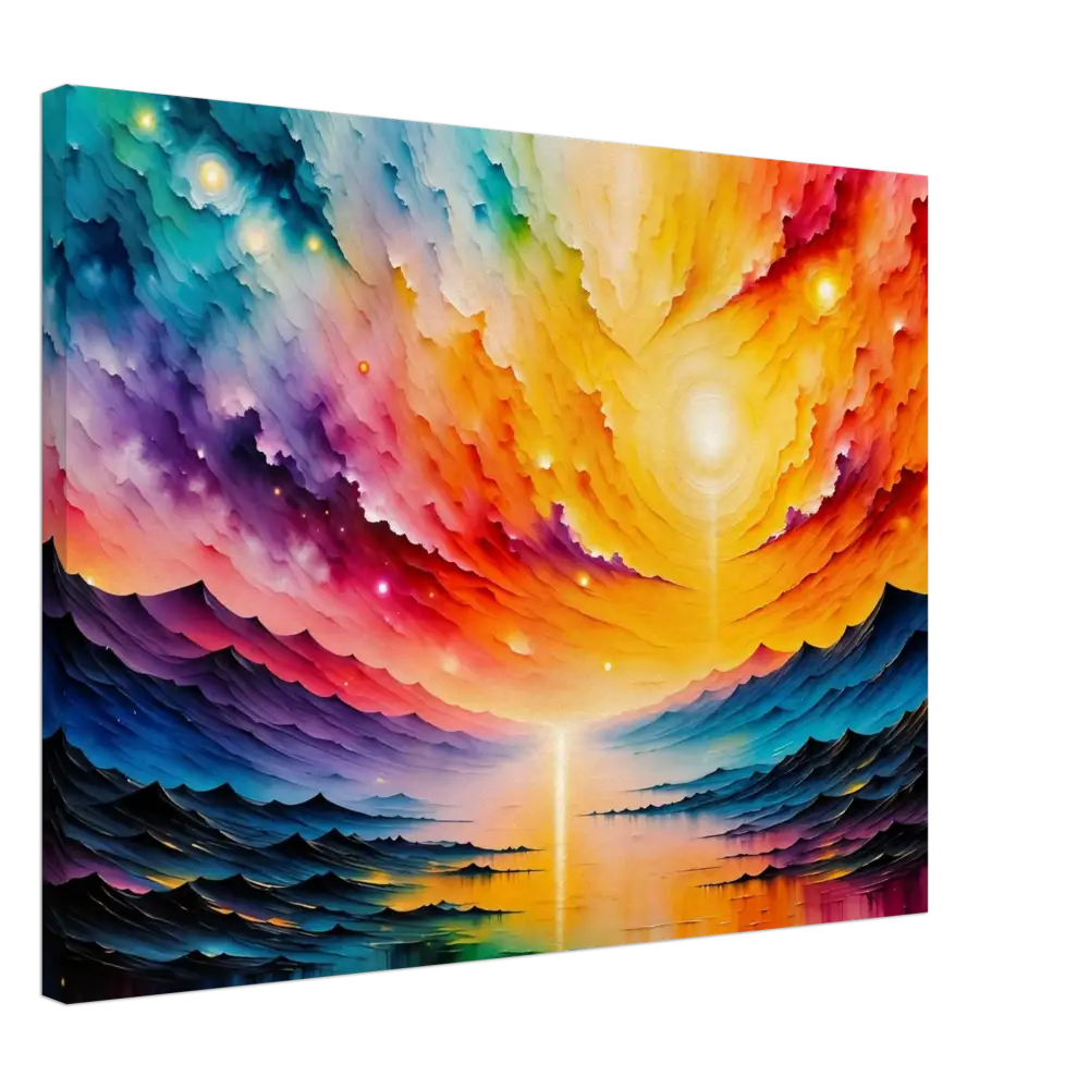 Colorful abstract landscape painting titled Radiant Horizon from PixiOnyx Gallery Dreamscape