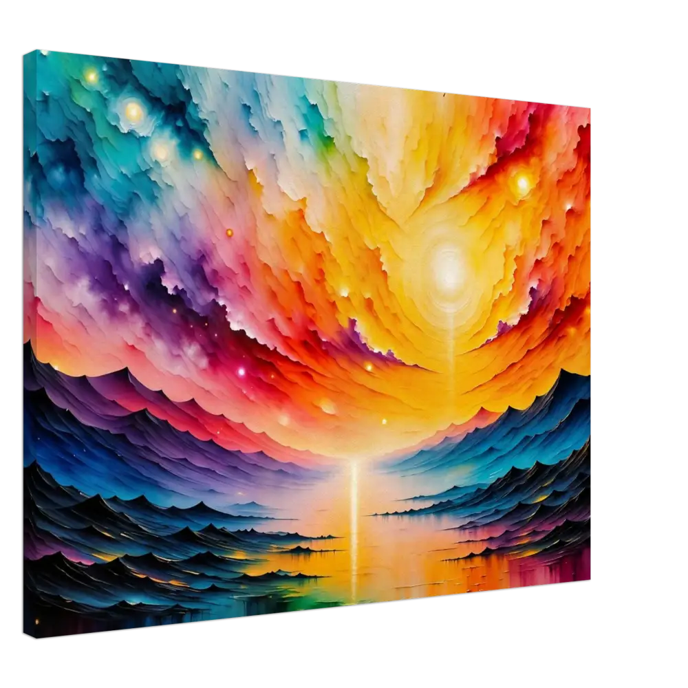 Vibrant colorful abstract painting of a fantastical landscape in Canvas – Radiant Horizon at PixiOnyx Gallery Dreamscape