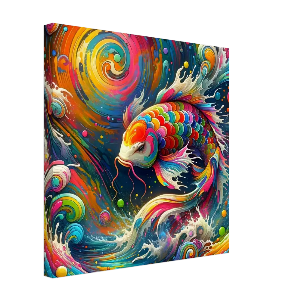 Vibrant swirling Koi fish painting on Canvas Rainbow Koi PixiOnyx Chromatic Waveform