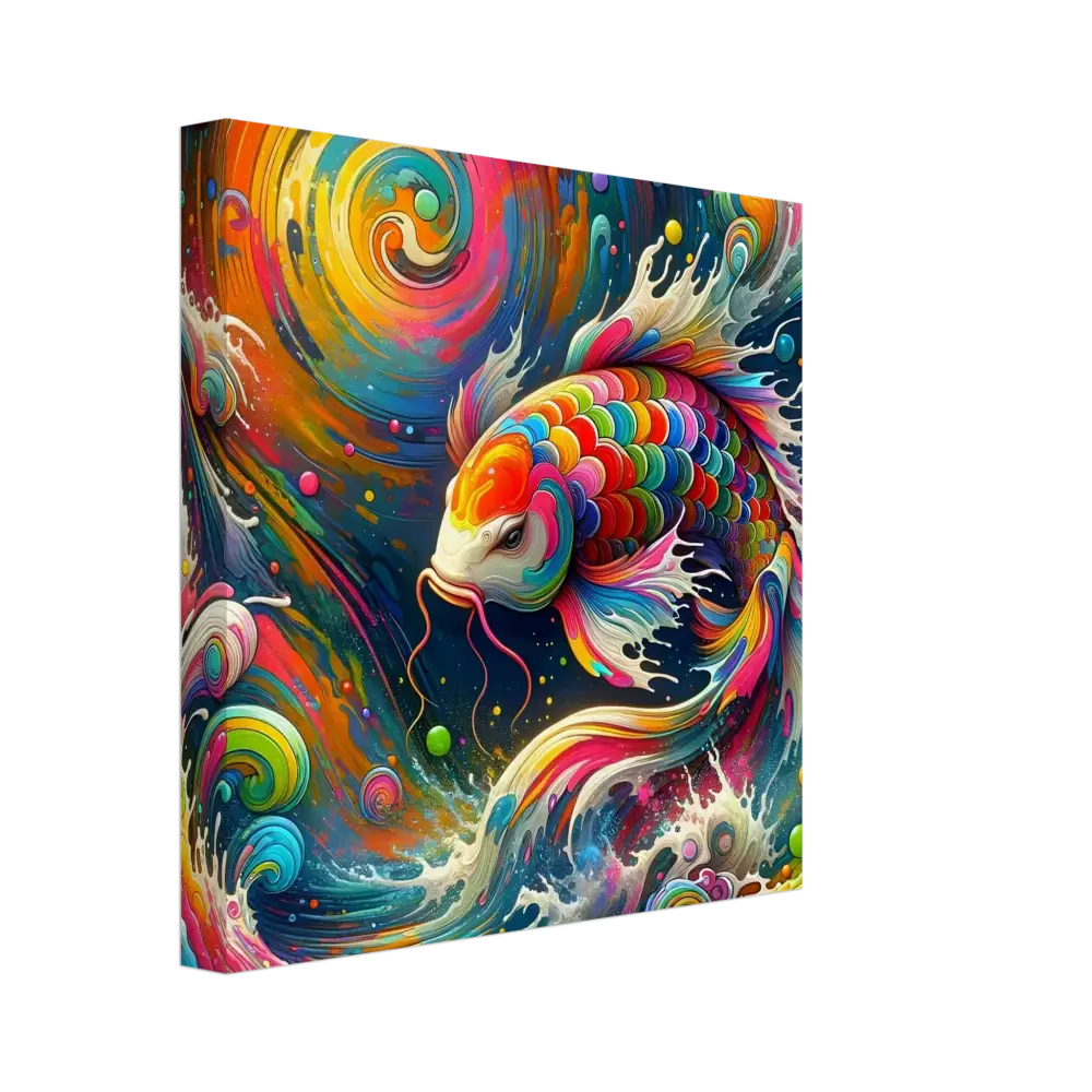 Colorful koi fish painting on canvas titled Rainbow Koi by PixiOnyx Chromatic Waveform