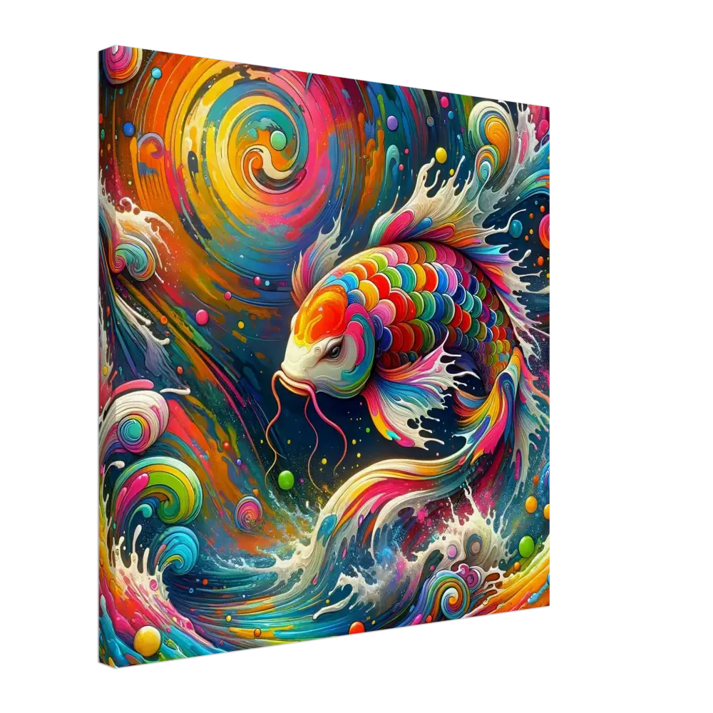 Colorful koi fish painting on Canvas Rainbow Koi PixiOnyx Chromatic Waveform of Psychedelic Nature