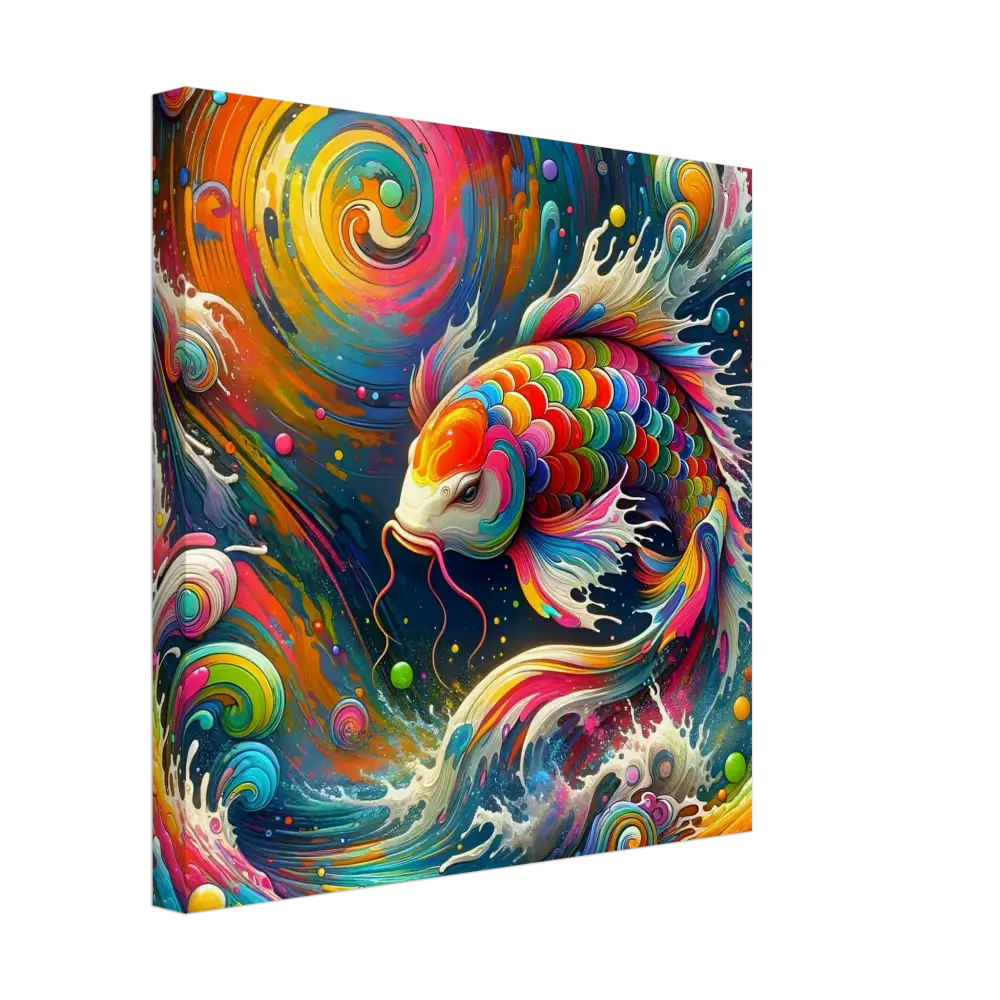 Colorful koi fish painting on canvas titled Rainbow Koi by PixiOnyx in psychedelic style