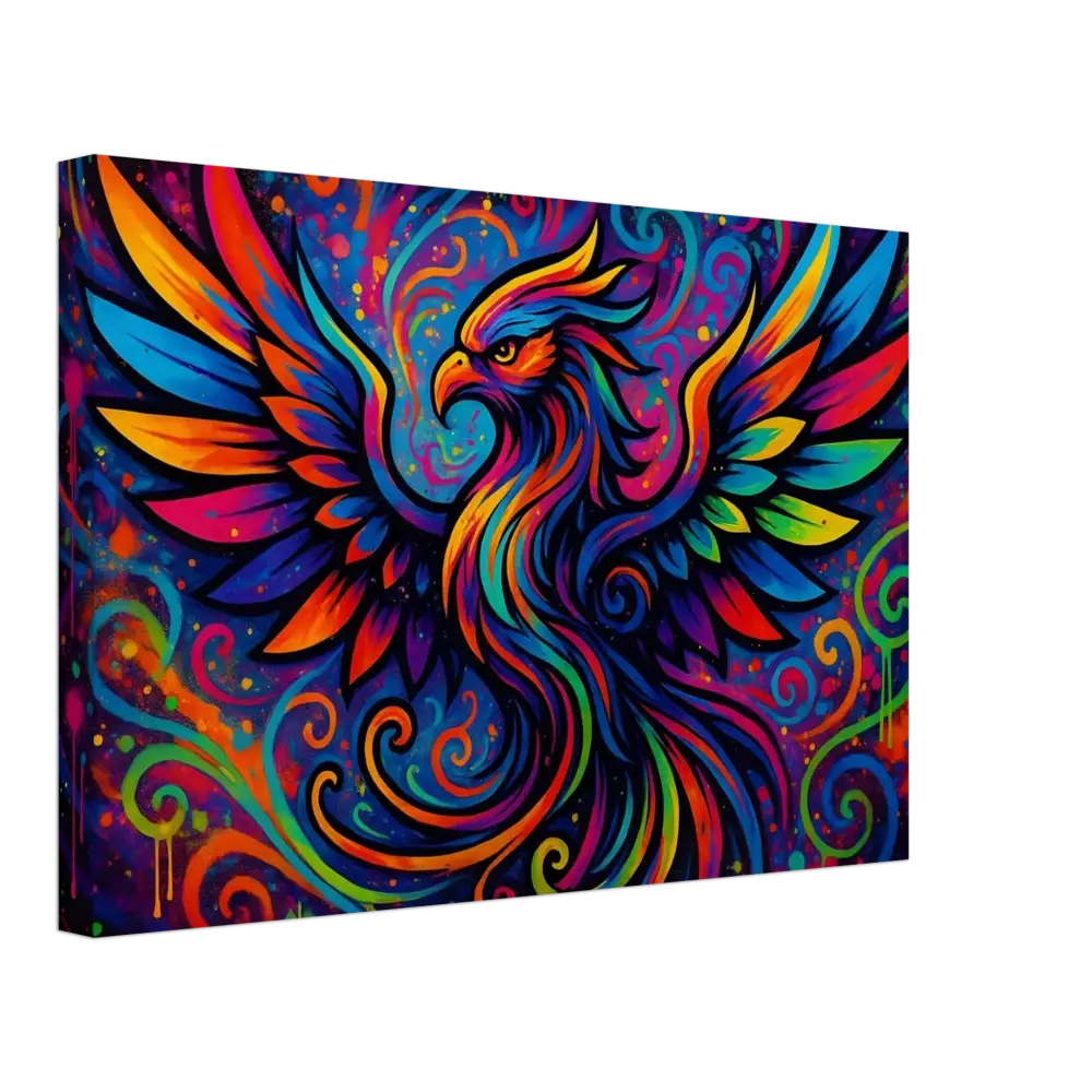 Colorful phoenix painting on Canvas Rebirth in Neon Flame by PixiOnyx Abstract Graffiti