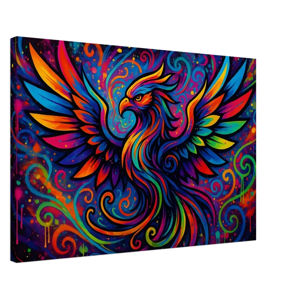 Colorful phoenix painting on Canvas Rebirth in Neon Flame by PixiOnyx Abstract Graffiti